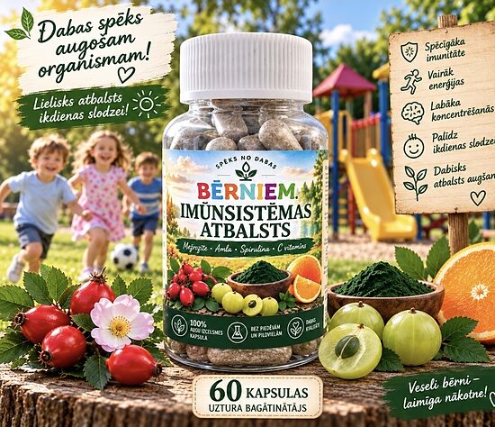 BĒRNU IMUNITĀTEI 100% DABĪGS  AUGU MAISĪJUMS 60  KAPSULAS