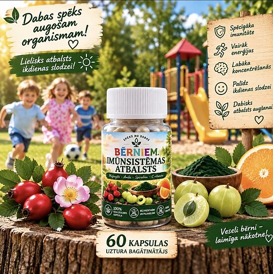 BĒRNIEM – IMŪNSISTĒMAS ATBALSTS 60 mazas kapsuliņas