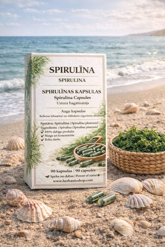 SPIRULĪNA DABĪGS SUPERPRODUKTS ENERĢIJAI, ATTĪRĪŠANAI, IMUNITĀTEI 90 KAPSULAS