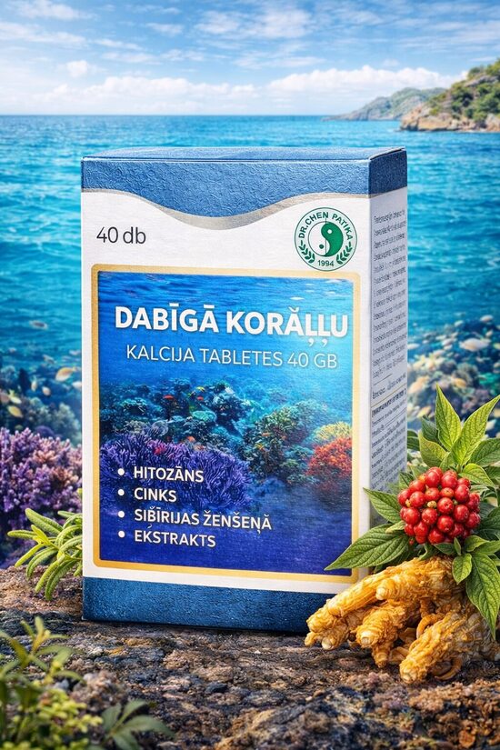 DABĪGAIS KORAĻĻU KALCIJS AR HITOZĀNU, CINKU UN SIBĪRIJAS ŽENŠEŅA EKSTRAKTU 40 TABLETES